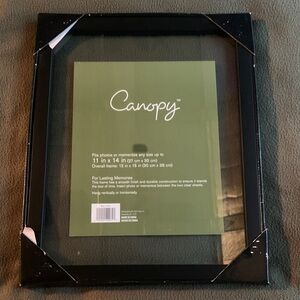 NIP Canopy black double glass picture frame. Fits photos up to 11” x 14”